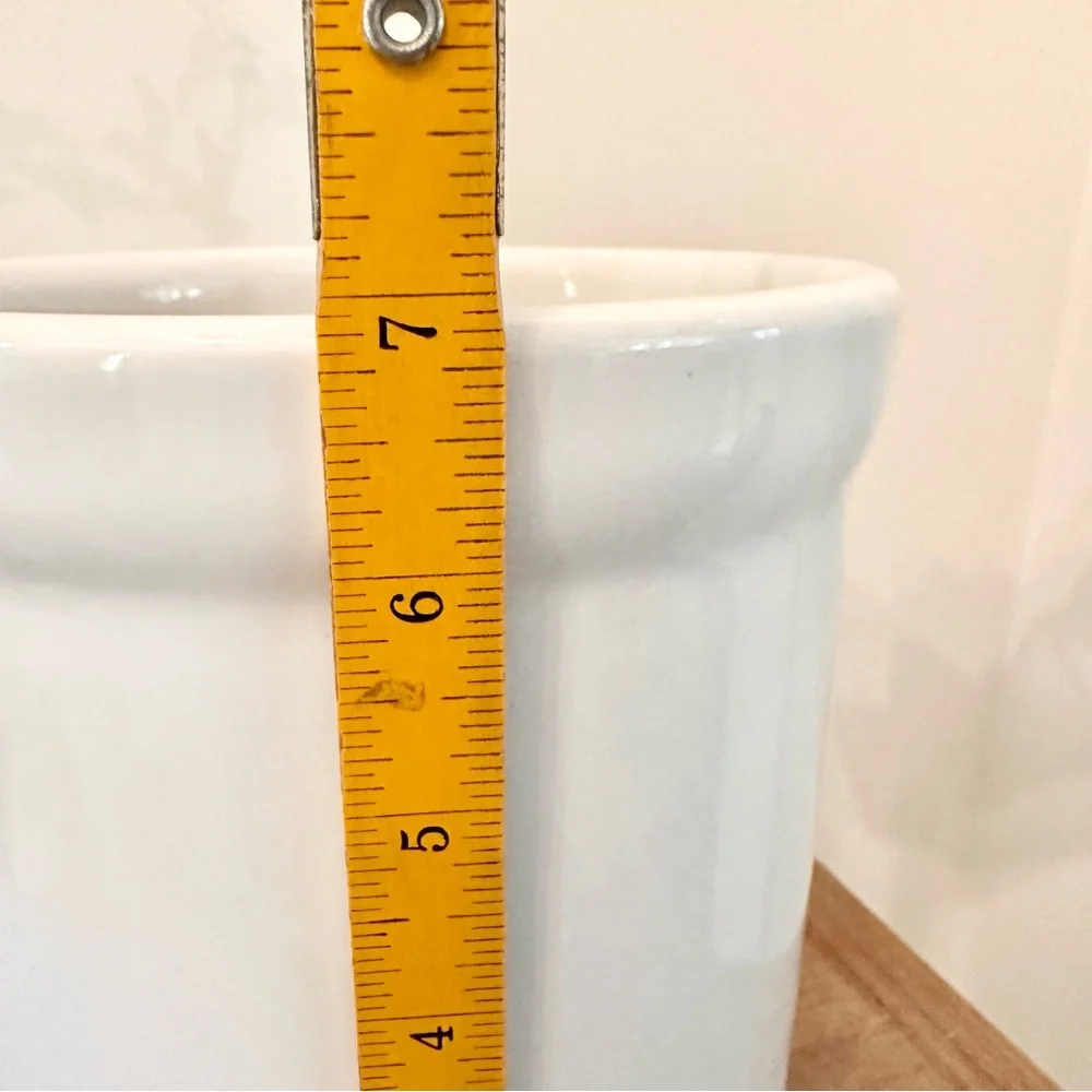 Large & Heavy Minimalist White Glazed Ceramic Kitchen Utensil Crock Holder Vase